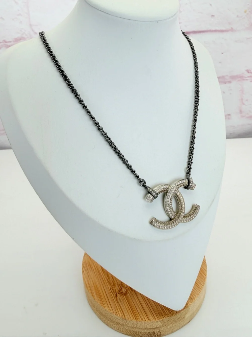 Chanel Crystal CC Pendant Necklace Gold
